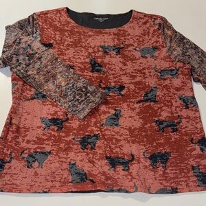 Coldwater Creek‎ Terracotta Cat Pattern Long Sleeve Tee